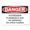 Signmission OSHA, Hydrogen Flammable Gas No Smoking or Open Flames, 10in X 7in, 7" W, 10" L, Landscape OS-DS-D-710-L-19400 - alternate 1